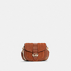 Georgie Saddle Bag With Linear Quilting - GOLD/REDWOOD - COACH C5636