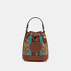 Dempsey Drawstring Bucket 15 In Signature Jacquard With Stripe And Coach Patch - GOLD/KHAKI/REDWOOD MULTI - COACH C5639