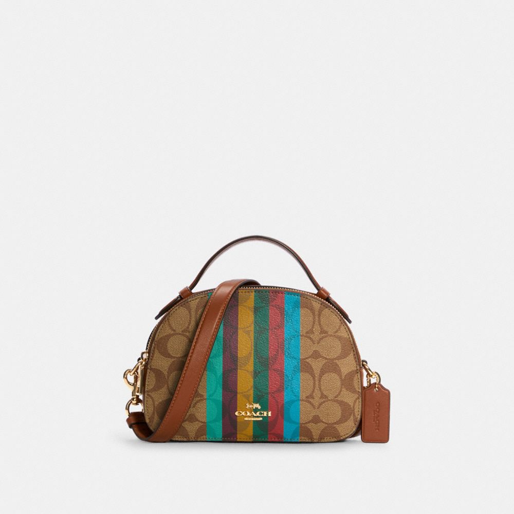 COACH C5642 - Serena Satchel In Signature Canvas With Stripe GOLD/KHAKI MULTI