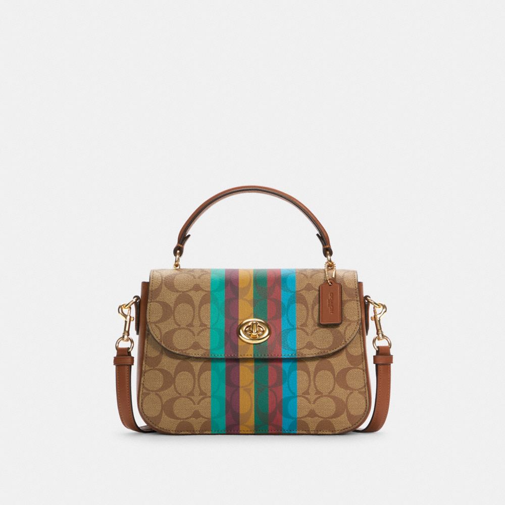 COACH C5644 Marlie Top Handle Satchel In Signature Canvas With Stripe GOLD/KHAKI MULTI