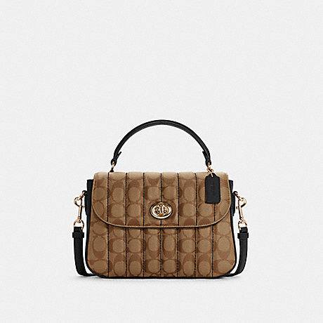 COACH Marlie Top Handle Satchel In Signature Canvas With Quilting - GOLD/KHAKI/BLACK - C5645