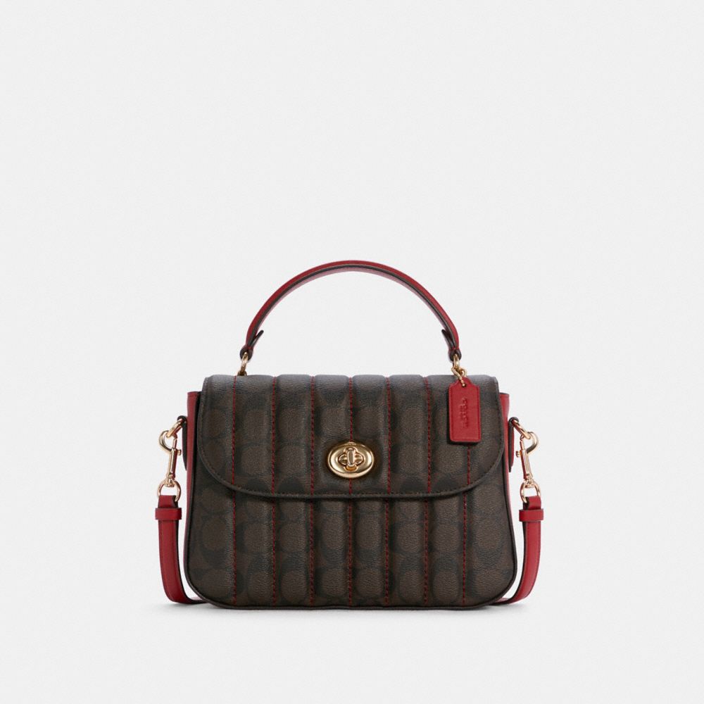 Marlie Top Handle Satchel In Signature Canvas With Quilting - GOLD/BROWN 1941 RED - COACH C5645
