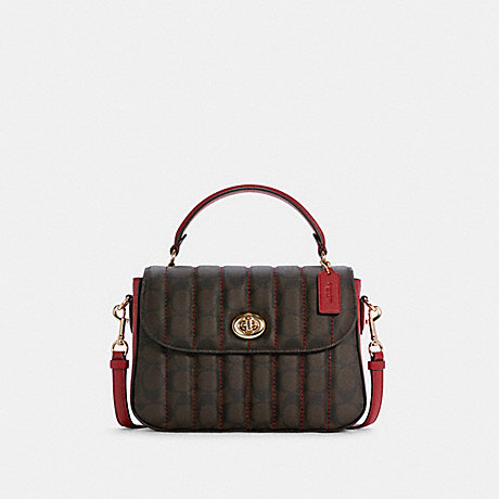 COACH C5645 Marlie Top Handle Satchel In Signature Canvas With Quilting GOLD/BROWN 1941 RED