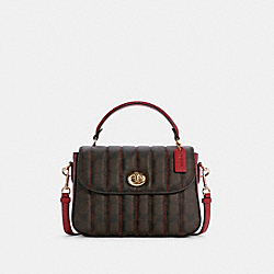 Marlie Top Handle Satchel In Signature Canvas With Quilting - GOLD/BROWN 1941 RED - COACH C5645