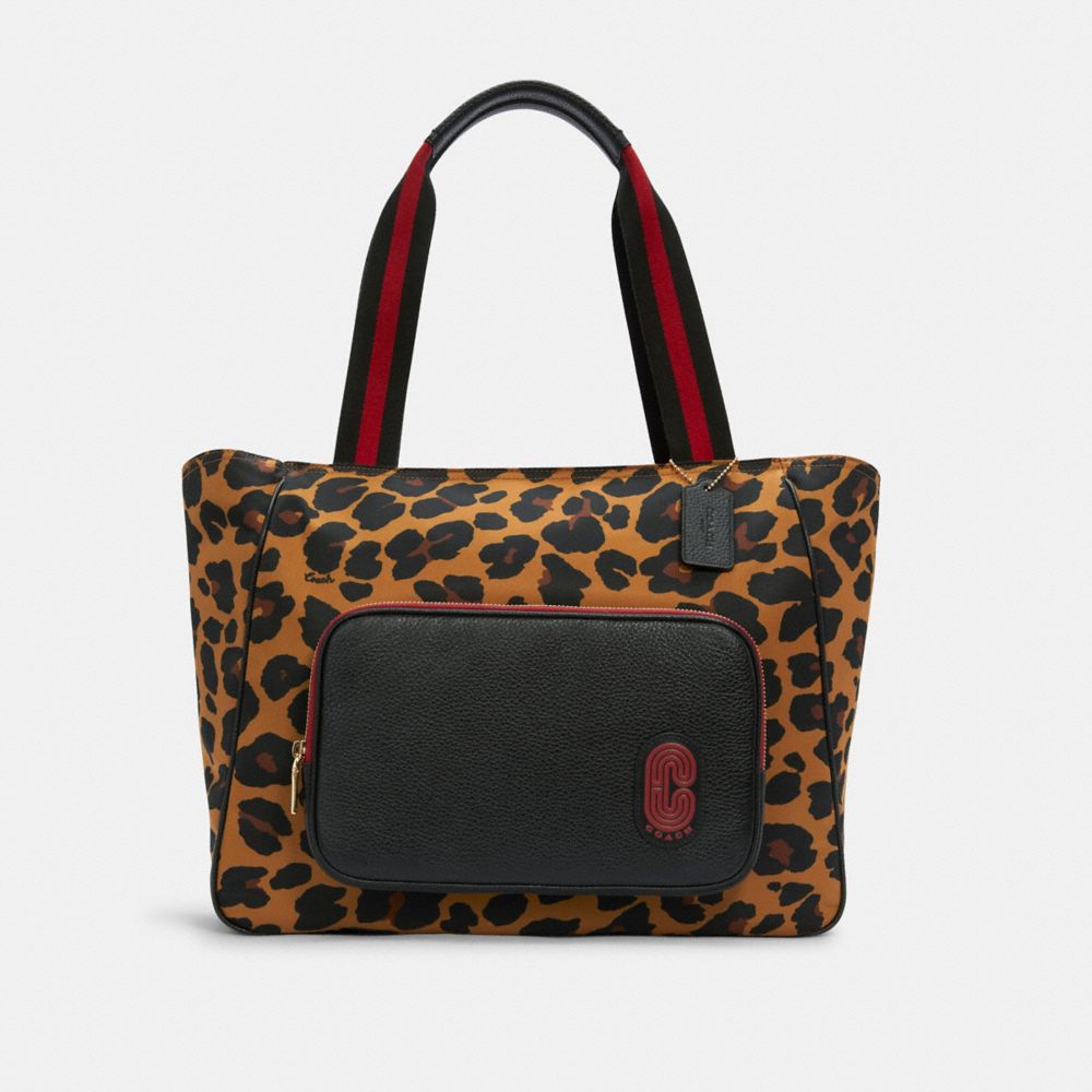 COACH C5668 COURT TOTE WITH LEOPARD PRINT IM/LIGHT SADDLE MULTI