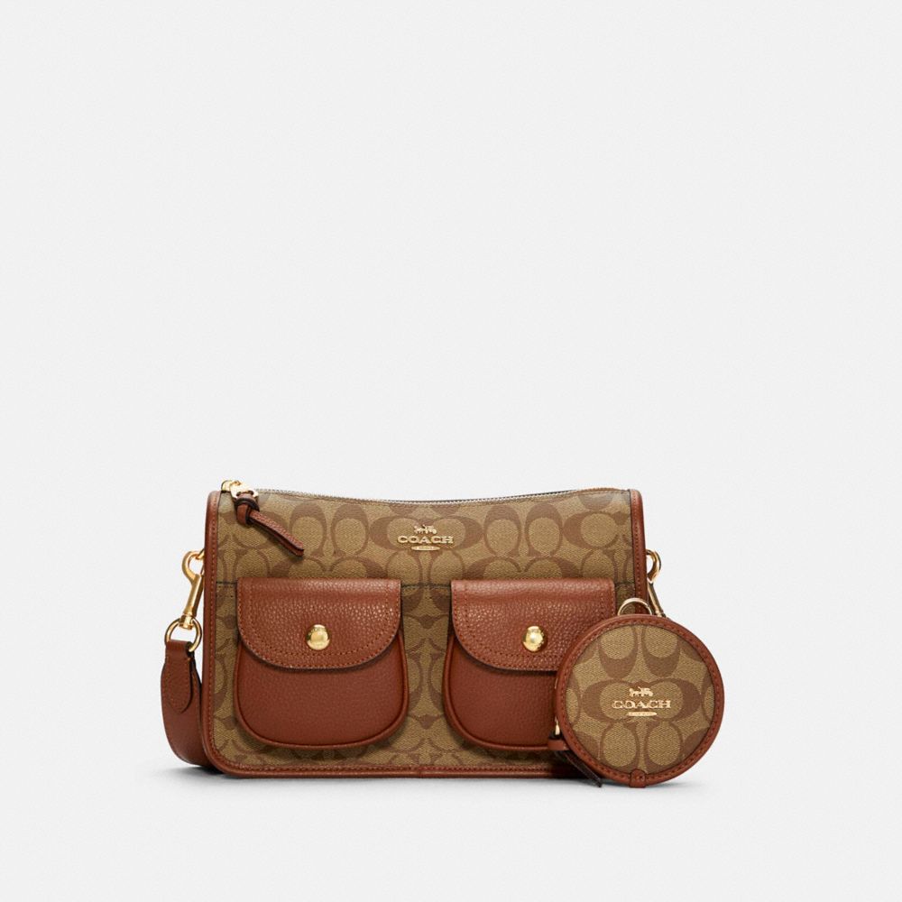 PENNIE CROSSBODY WITH COIN CASE IN SIGNATURE CANVAS - IM/KHAKI REDWOOD - COACH C5675