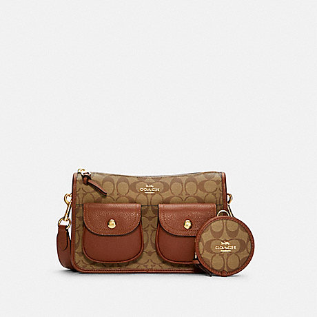 COACH PENNIE CROSSBODY WITH COIN CASE IN SIGNATURE CANVAS - IM/KHAKI REDWOOD - C5675