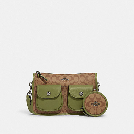 COACH C5675 Pennie Crossbody With Coin Case In Signature Canvas QB/Khaki/Olive Green