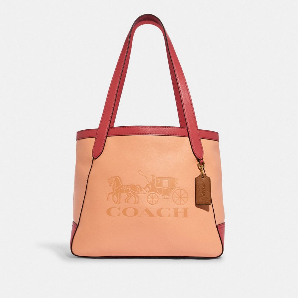 Tote In Colorblock With Horse And Carriage - C5676 - GOLD/FADED BLUSH MULTI