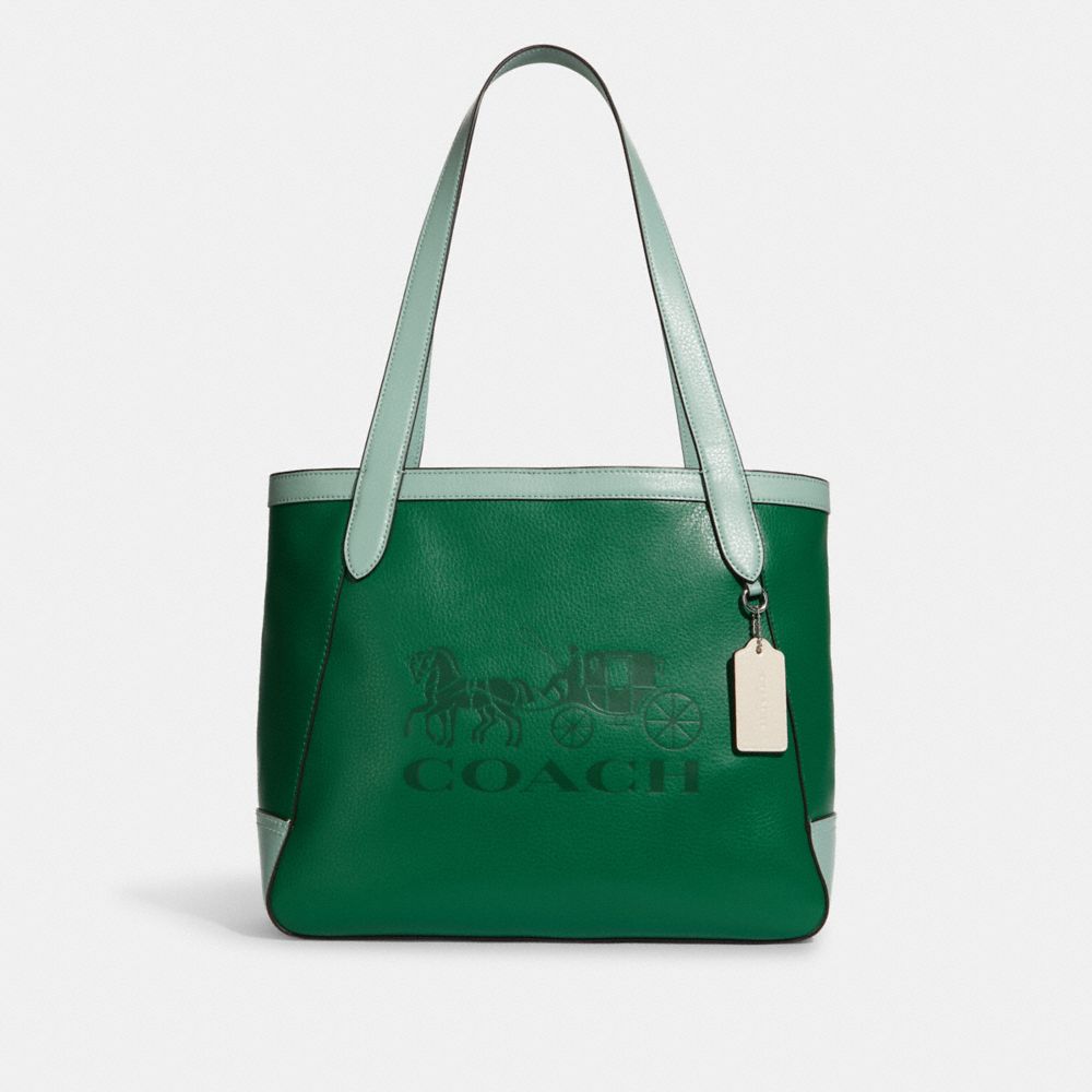 COACH C5676 Tote In Colorblock With Horse And Carriage Silver/GREEN MULTI