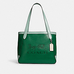 COACH C5676 Tote In Colorblock With Horse And Carriage SILVER/GREEN MULTI