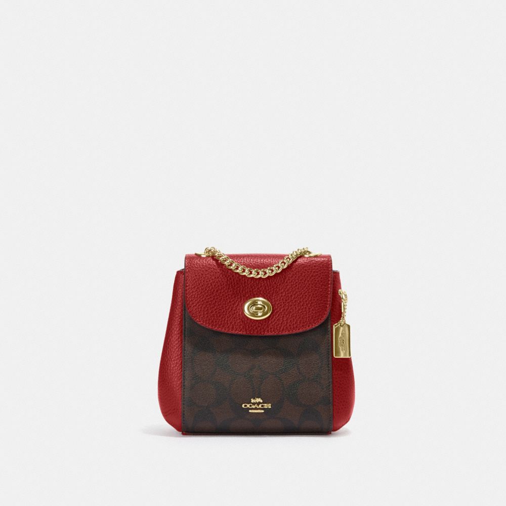 COACH C5678 Convertible Mini Backpack In Signature Canvas GOLD/BROWN 1941 RED