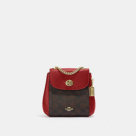 COACH C5678 Convertible Mini Backpack In Signature Canvas Gold/Brown 1941 Red
