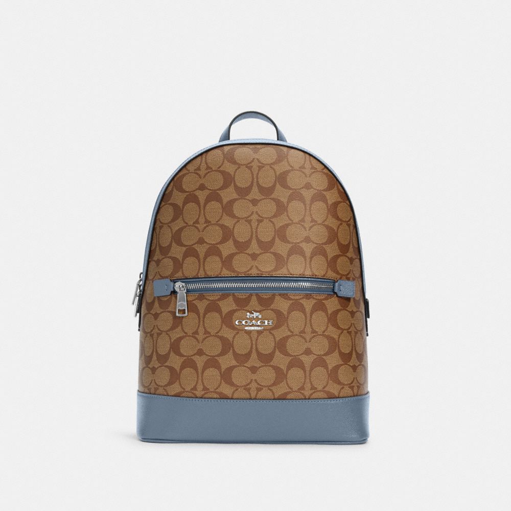 Kenley Backpack In Signature Canvas - C5679 - SILVER/KHAKI/MARBLE BLUE