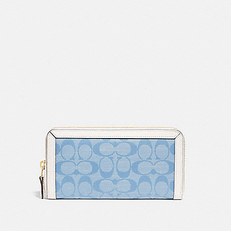 COACH C5684 Accordion Zip Wallet In Signature Chambray BRASS/LIGHT WASHED DENIM CHALK