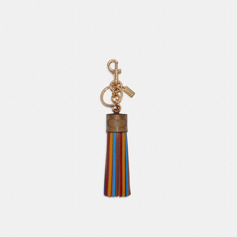 TASSEL BAG CHARM IN COLORBLOCK SIGNATURE CANVAS - C5700 - IM/KHAKI/LEGACY MULTI