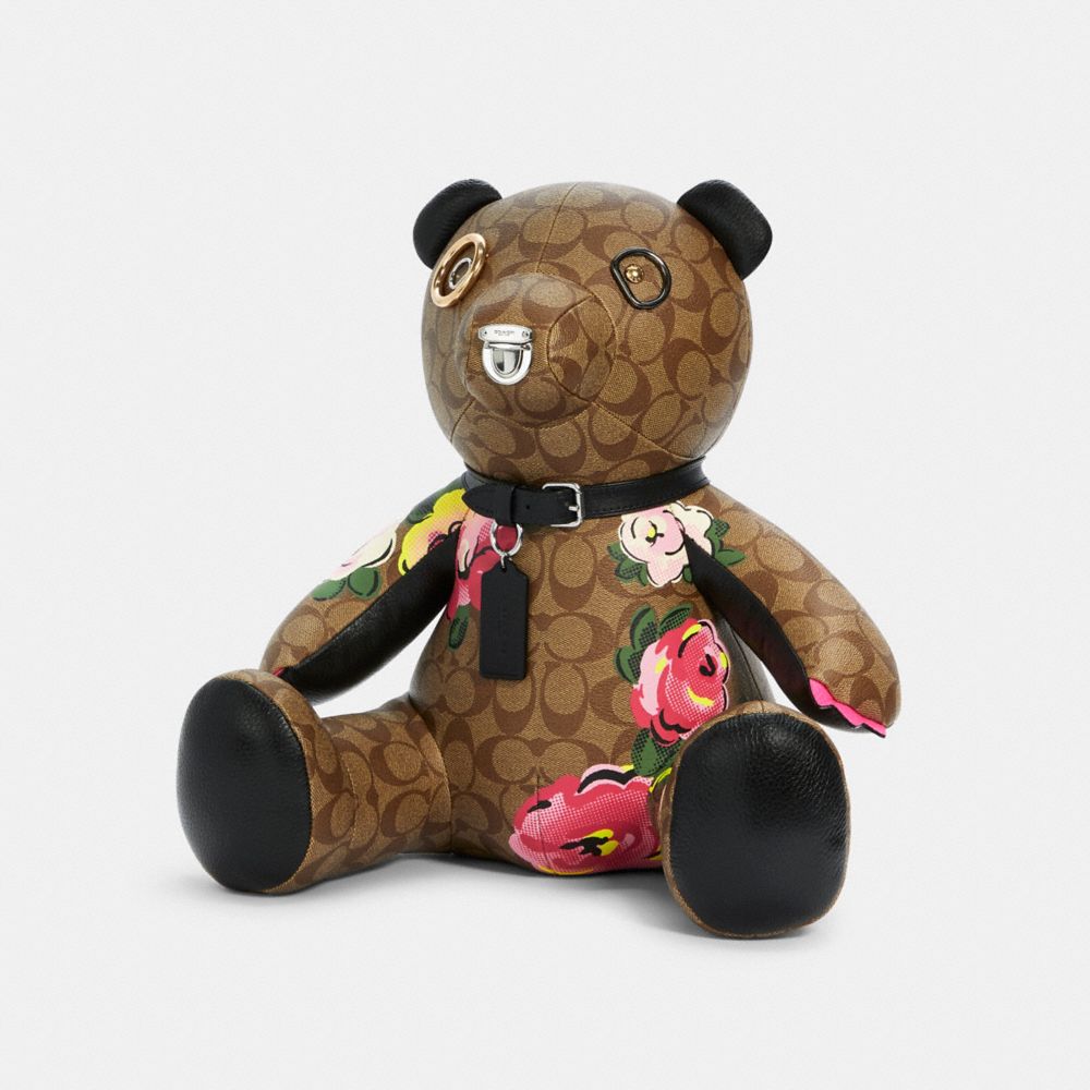 COACH C5707 Bear Collectible In Signature Canvas With Vintage Rose Print SV/KHAKI/PINK