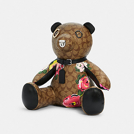 COACH C5707 BEAR COLLECTIBLE IN SIGNATURE CANVAS WITH VINTAGE ROSE PRINT SV/KHAKI/PINK