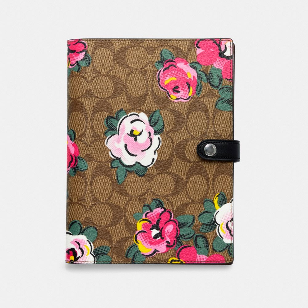 COACH NOTEBOOK IN SIGNATURE CANVAS WITH VINTAGE ROSE PRINT - KHAKI/PINK - C5709