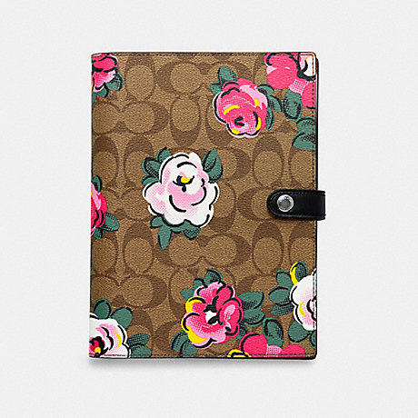 COACH C5709 NOTEBOOK IN SIGNATURE CANVAS WITH VINTAGE ROSE PRINT KHAKI/PINK