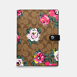 NOTEBOOK IN SIGNATURE CANVAS WITH VINTAGE ROSE PRINT - KHAKI/PINK - COACH C5709