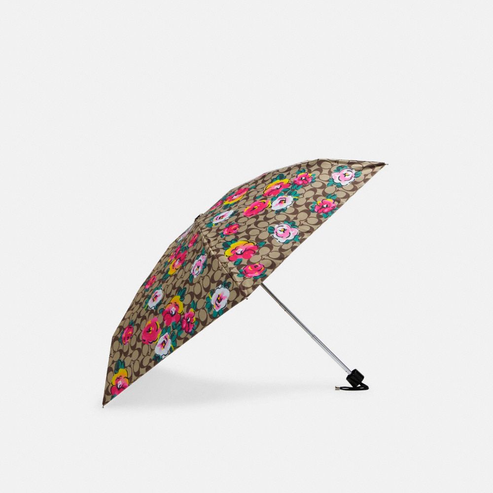 COACH C5710 - UV PROTECTION MINI UMBRELLA IN SIGNATURE VINTAGE ROSE PRINT KHAKI/PINK