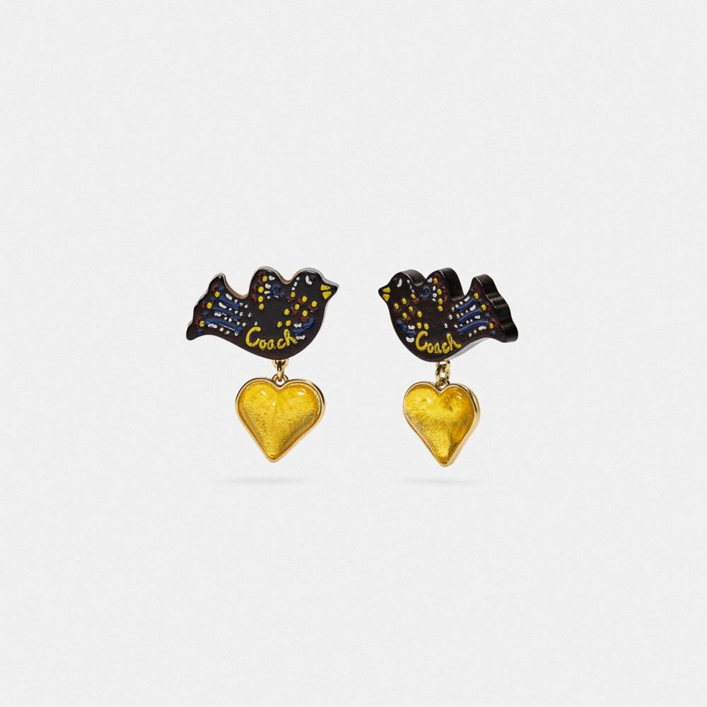 COACH C5723 Bird Heart Earrings GOLD AND RESIN