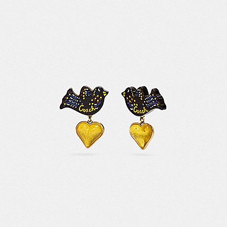COACH C5723 Bird Heart Earrings GOLD AND RESIN