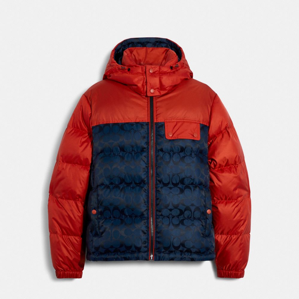 Signature Hooded Puffer Jacket - C5757 - CHILI NAVY SIGNATURE