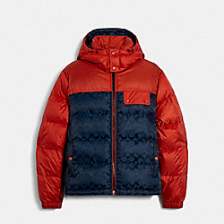 Signature Hooded Puffer Jacket - CHILI NAVY SIGNATURE - COACH C5757