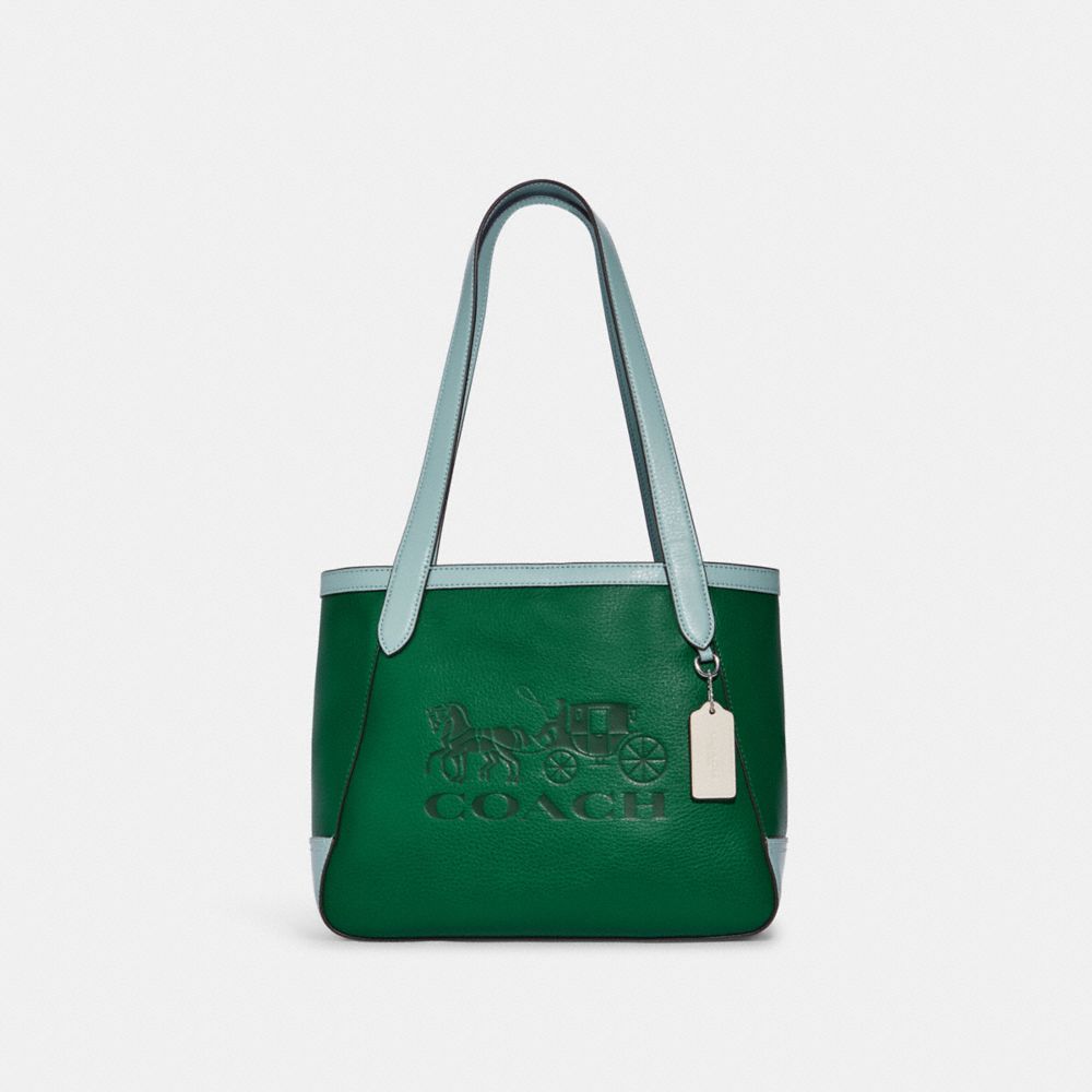 COACH C5775 - Tote 27 In Colorblock With Horse And Carriage SILVER/GREEN MULTI