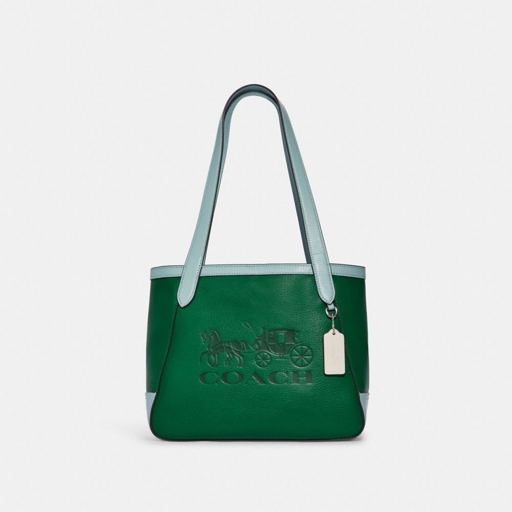 COACH C5775 Tote 27 In Colorblock With Horse And Carriage SILVER/GREEN MULTI