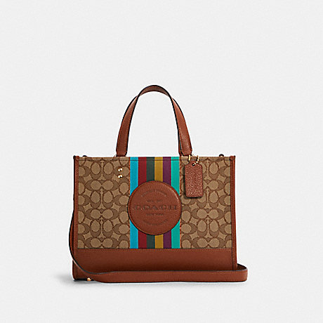 COACH C5794 Dempsey Carryall In Signature Jacquard With Stripe And Coach Patch GOLD/KHAKI/REDWOOD-MULTI