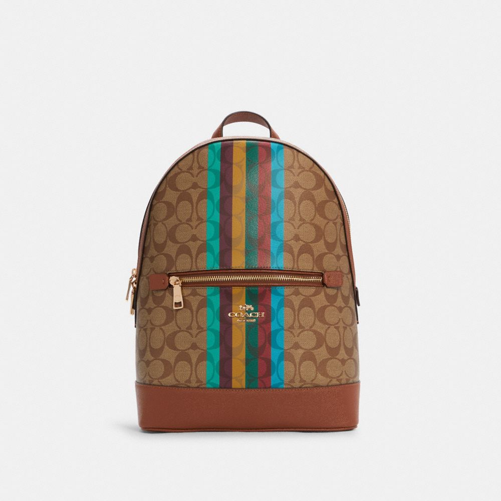 COACH Kenley Backpack In Signature Canvas With Stripe - GOLD/KHAKI MULTI - C5795