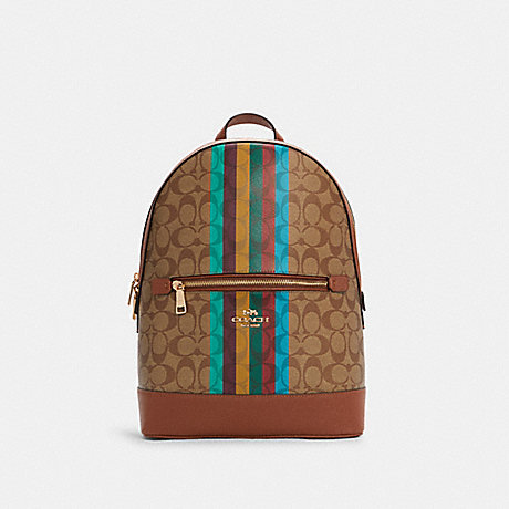 COACH C5795 Kenley Backpack In Signature Canvas With Stripe GOLD/KHAKI-MULTI
