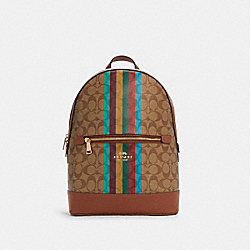 Kenley Backpack In Signature Canvas With Stripe - GOLD/KHAKI MULTI - COACH C5795