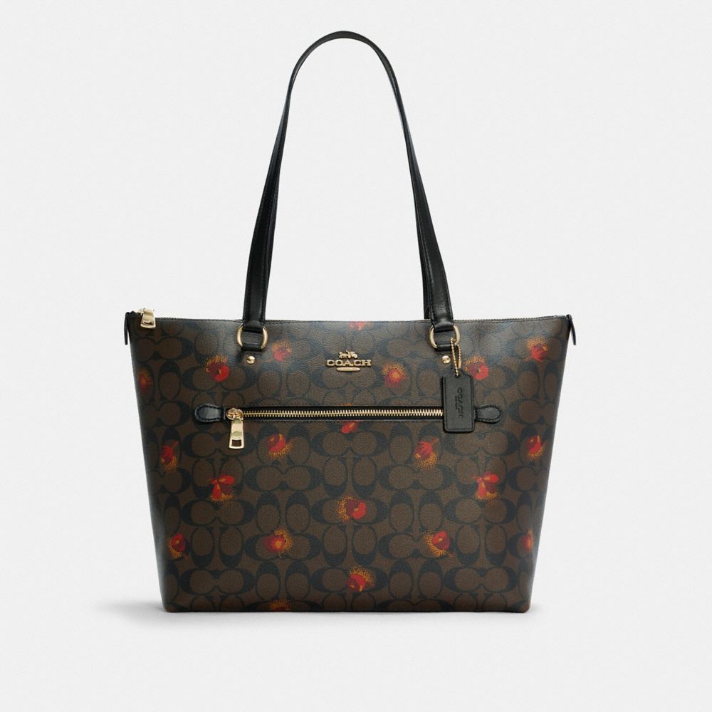 COACH Gallery Tote In Signature Canvas With Pop Floral Print - GOLD/BROWN BLACK MULTI - C5803