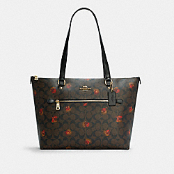 Gallery Tote In Signature Canvas With Pop Floral Print - GOLD/BROWN BLACK MULTI - COACH C5803