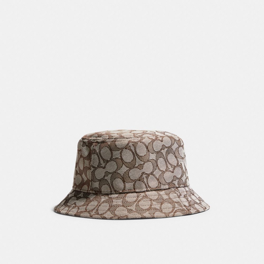 COACH C5815 Signature Jacquard Bucket Hat Sandstone/Dark Oak