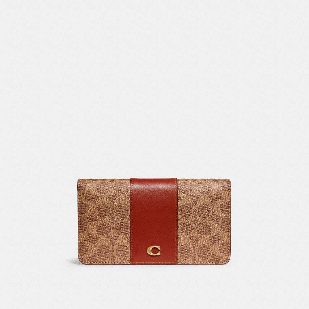 COACH C5862 Slim Wallet In Signature Canvas Brass/Tan/Rust