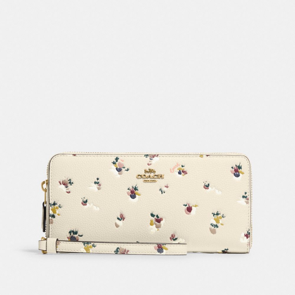COACH C5876 - Continental Wallet With Paint Dab Floral Print BRASS/CHALK MULTI