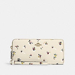 COACH C5876 - Continental Wallet With Paint Dab Floral Print BRASS/CHALK MULTI