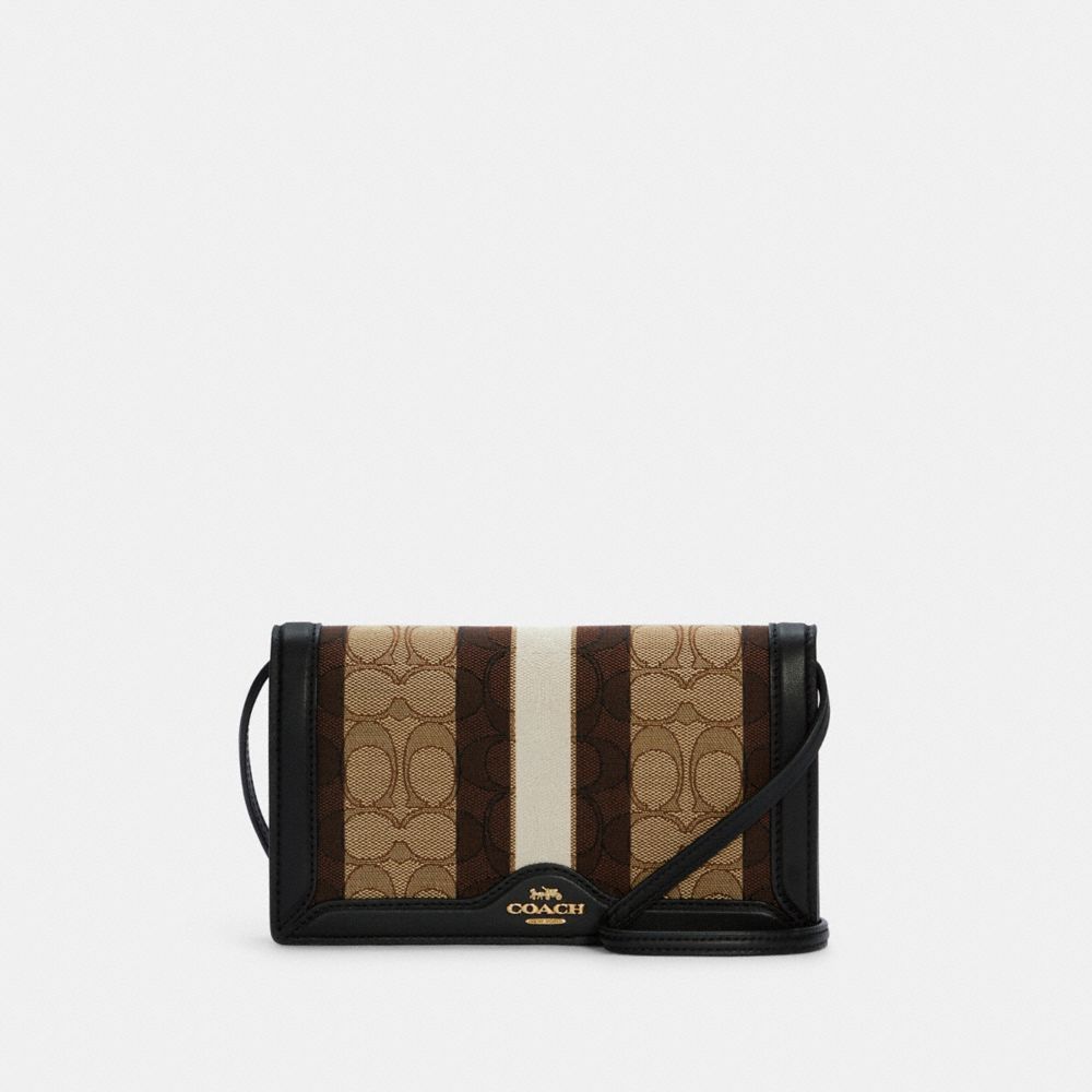 ANNA FOLDOVER CLUTCH CROSSBODY IN SIGNATURE JACQUARD WITH STRIPE - C5884 - IM/KHAKI BLACK MULTI