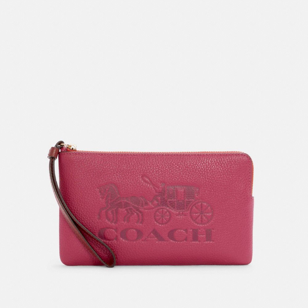 COACH C5888 Large Corner Zip Wristlet In Colorblock With Horse And Carriage IM/BRIGHT VIOLET MULTI