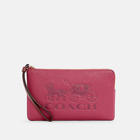 COACH C5888 LARGE CORNER ZIP WRISTLET IN COLORBLOCK WITH HORSE AND CARRIAGE IM/BRIGHT-VIOLET-MULTI