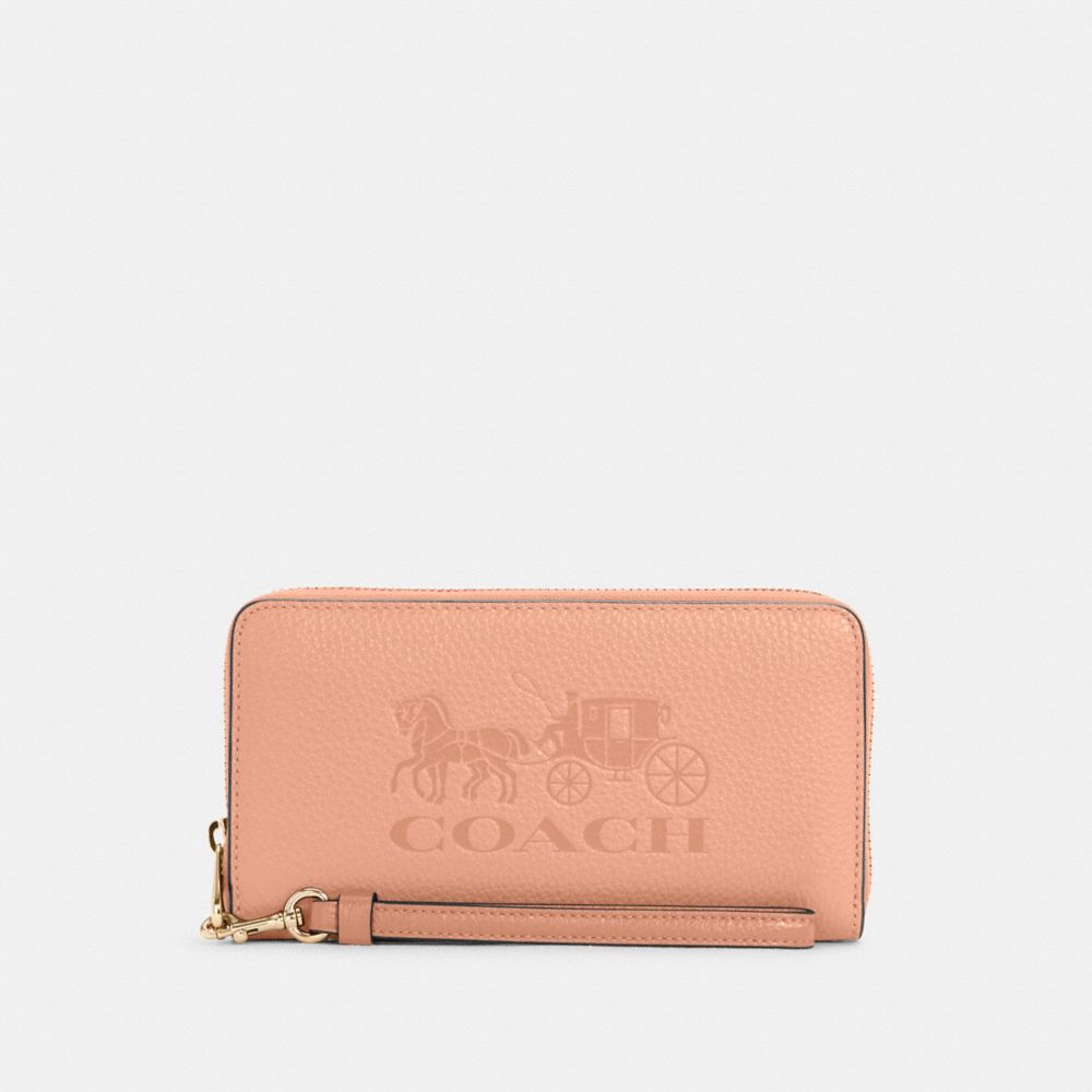 Long Zip Around Wallet In Colorblock With Horse And Carriage - C5889 - GOLD/FADED BLUSH MULTI