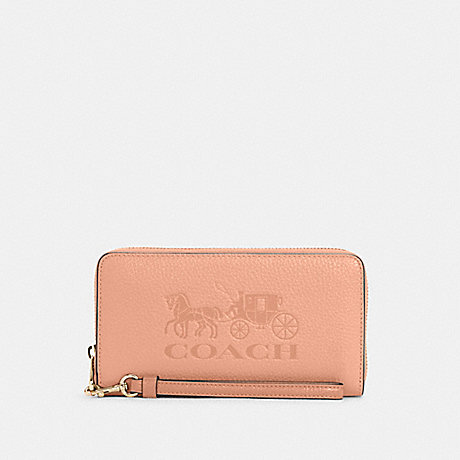 COACH C5889 Long Zip Around Wallet In Colorblock With Horse And Carriage GOLD/FADED BLUSH MULTI