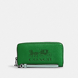 COACH C5889 Long Zip Around Wallet In Colorblock With Horse And Carriage SILVER/GREEN MULTI
