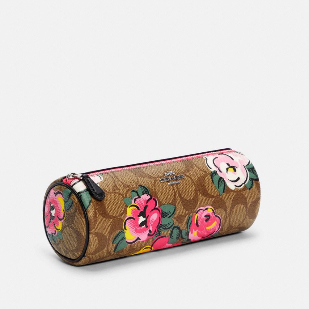 COACH C5890 MAKEUP BRUSH HOLDER IN SIGNATURE CANVAS WITH VINTAGE ROSE PRINT SV/KHAKI MULTI