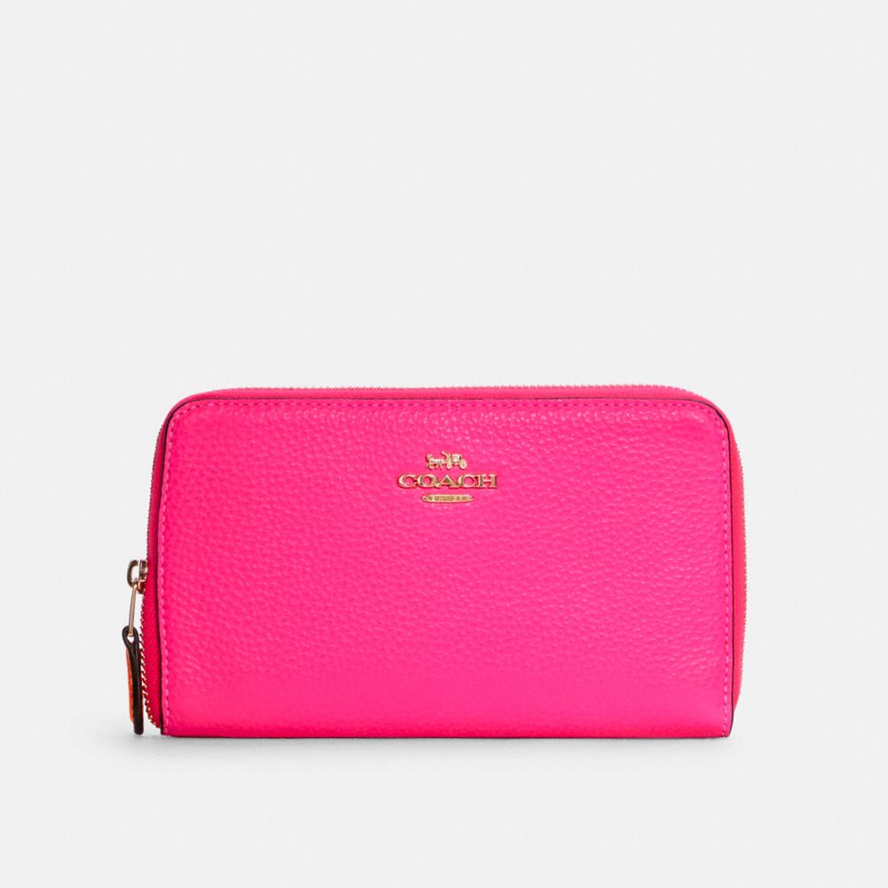 COACH C5895 - MEDIUM ID ZIP WALLET WITH COLORBLOCK INTERIOR IM/FLRSCNT PNK/LM/ORG